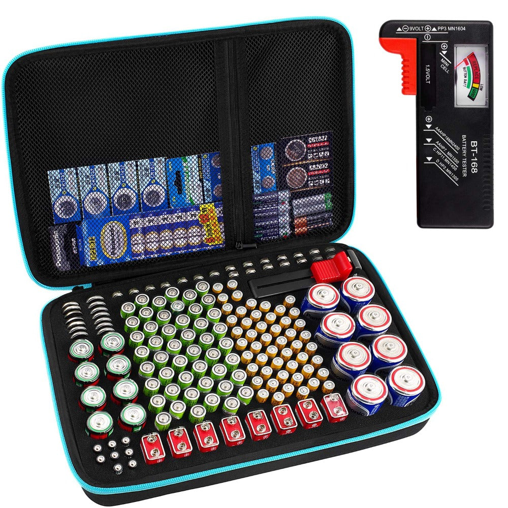 Battery Organizer Storage Case Box With Tester Checker, 220+ Batteries Holder Bag Fits For AA AAA AAAA 9V C-D Lithium 3V LR44 1.5V CR1632 CR2032 Home Garage Container