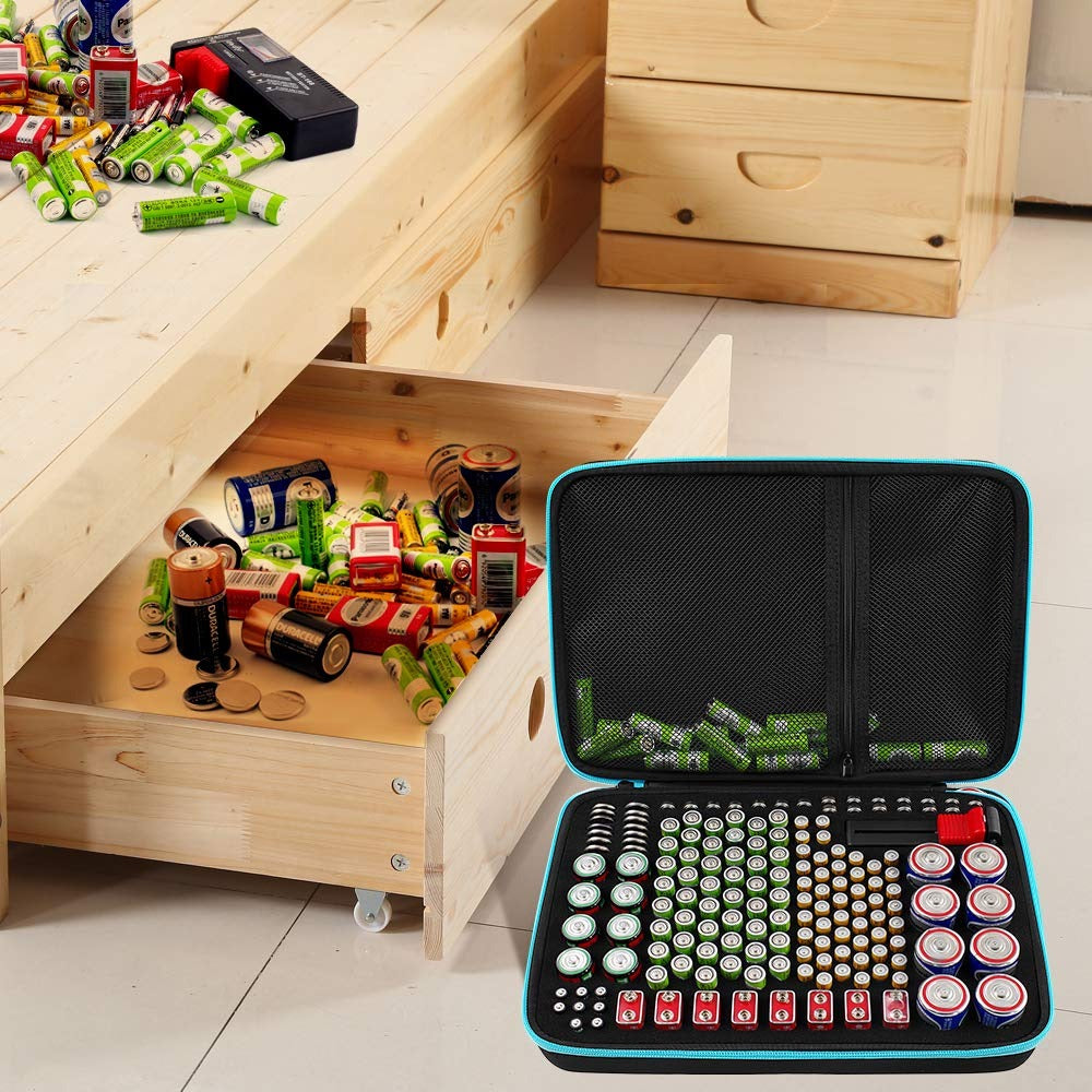 Organisateur de batterie Boîte De Rangement Avec Testeur Checker, 220 Batteries Titulaire Sac Convient Pour AA AAA AAAA 9V C-D Lithium 3V LR44 1.5V CR1632 CR2032 Maison Garage Conteneur