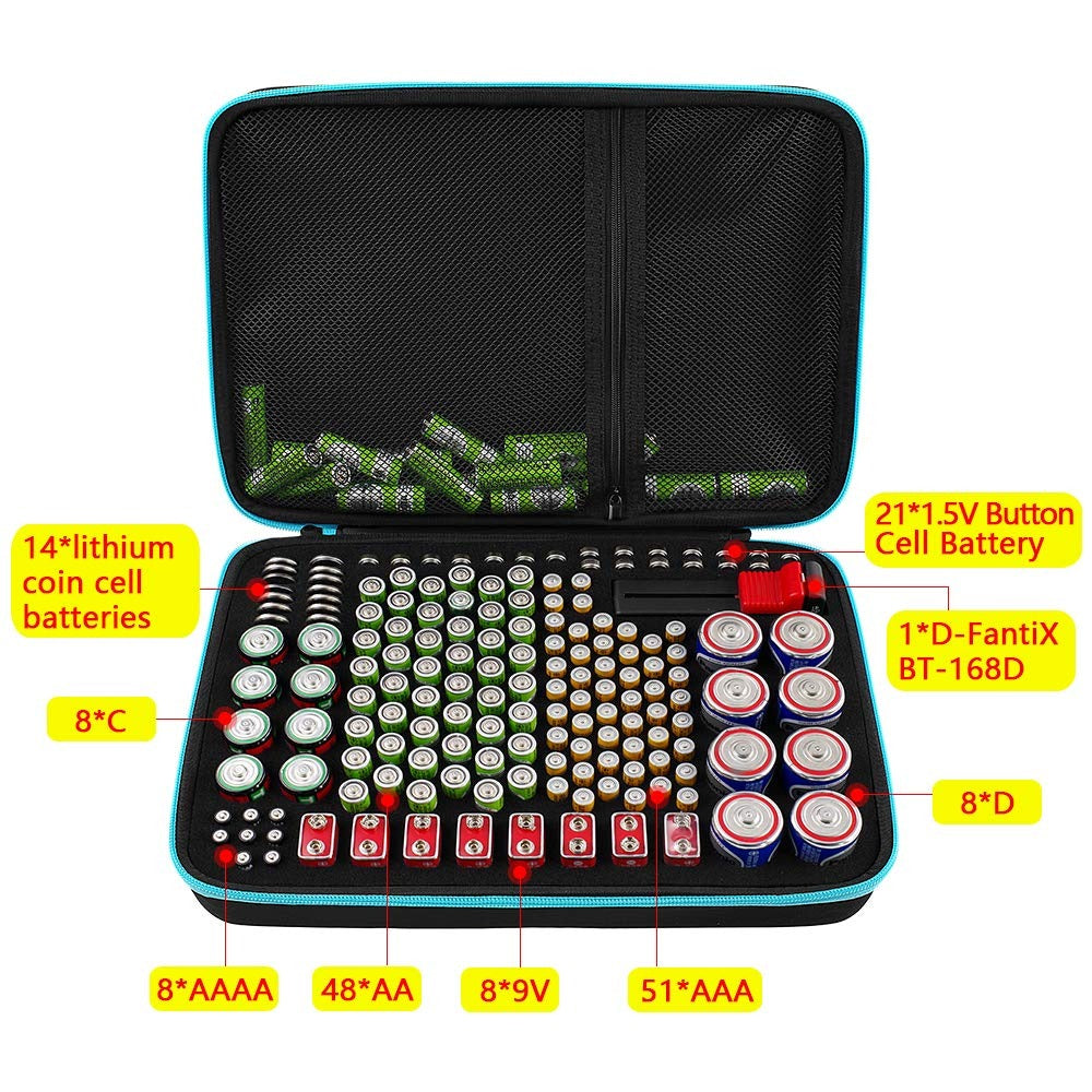 Battery Organizer Storage Case Box With Tester Checker, 220+ Batteries Holder Bag Fits For AA AAA AAAA 9V C-D Lithium 3V LR44 1.5V CR1632 CR2032 Home Garage Container