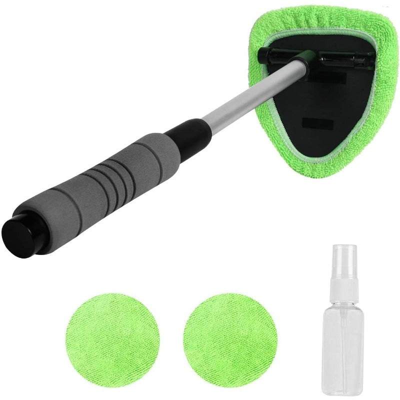 Microfiber Car Window Cleaning Tool With Extendable Handle Washable Reusable Cloth Pad Head Auto Interior Exterior Glass Wiper Car Glass Cleaner Kit