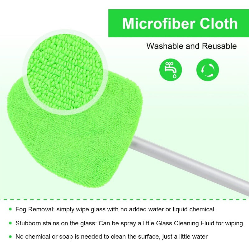 Microfiber Car Window Cleaning Tool With Extendable Handle Washable Reusable Cloth Pad Head Auto Interior Exterior Glass Wiper Car Glass Cleaner Kit