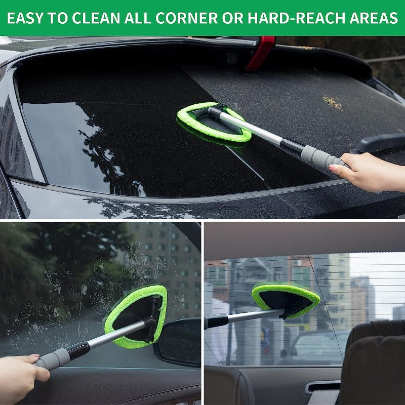 Outil de nettoyage de vitres de voiture en microfibre avec poignée extensible lavable en tissu réutilisable Pad Head Auto intérieur extérieur en verre essuie-glace Kit de nettoyage de verre de voiture