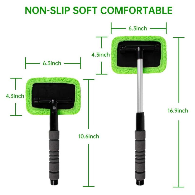 Outil de nettoyage de vitres de voiture en microfibre avec poignée extensible lavable en tissu réutilisable Pad Head Auto intérieur extérieur en verre essuie-glace Kit de nettoyage de verre de voiture