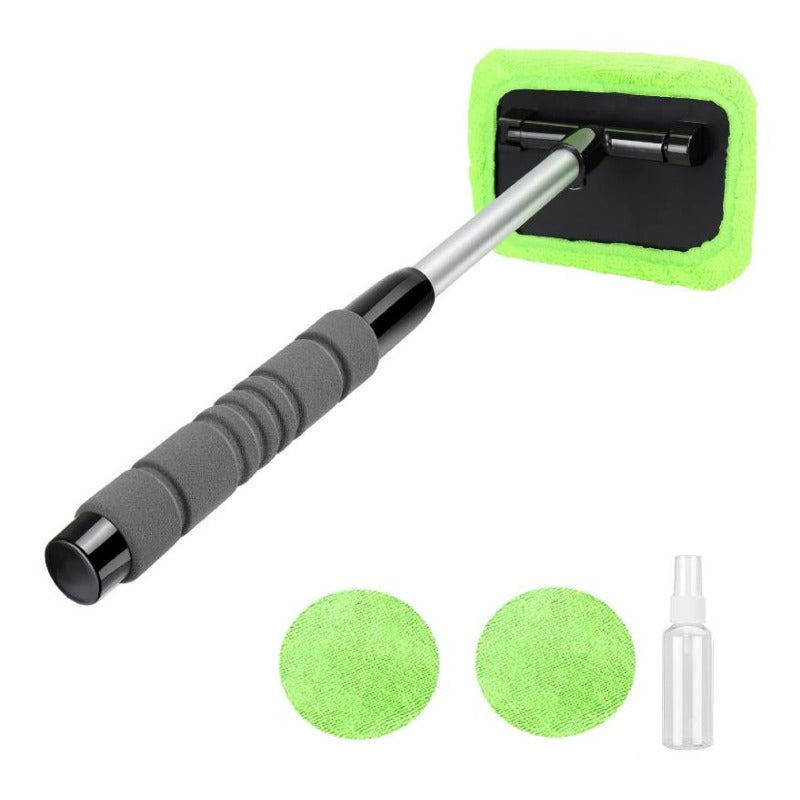 Outil de nettoyage de vitres de voiture en microfibre avec poignée extensible lavable en tissu réutilisable Pad Head Auto intérieur extérieur en verre essuie-glace Kit de nettoyage de verre de voiture