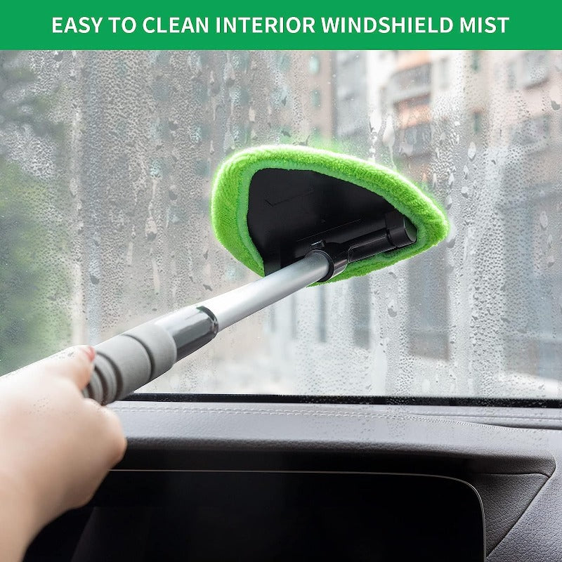 Microfiber Car Window Cleaning Tool With Extendable Handle Washable Reusable Cloth Pad Head Auto Interior Exterior Glass Wiper Car Glass Cleaner Kit