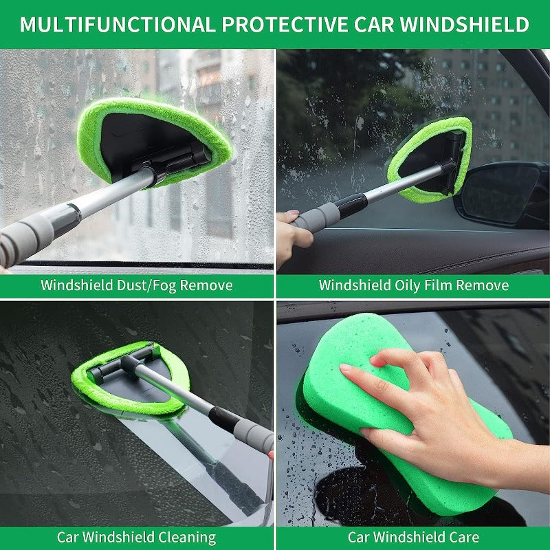 Microfiber Car Window Cleaning Tool With Extendable Handle Washable Reusable Cloth Pad Head Auto Interior Exterior Glass Wiper Car Glass Cleaner Kit