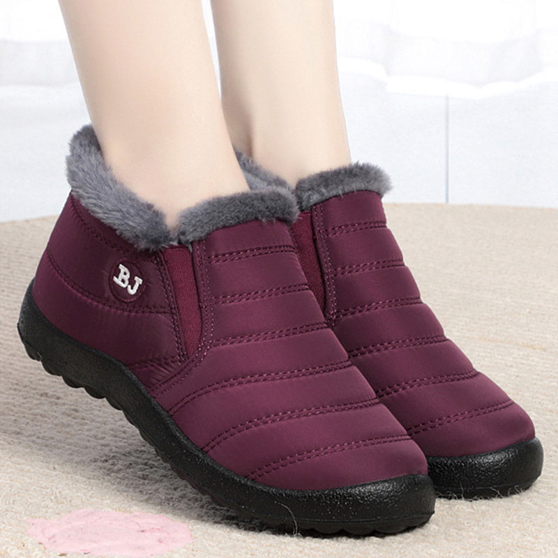 Women's Fleece Lining Snow Boots, Waterproof Slip On Thermal Ankle Boots, Winter Warm Plush Short Boots