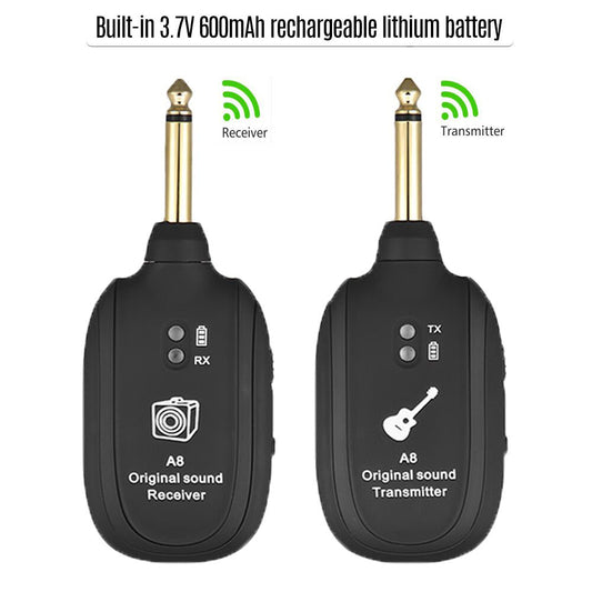 A8 UHF Guitar Wireless System Transmitter Receiver Built-in Rechargeable Wireless Guitar Transmitter For Electric Guitar Bass