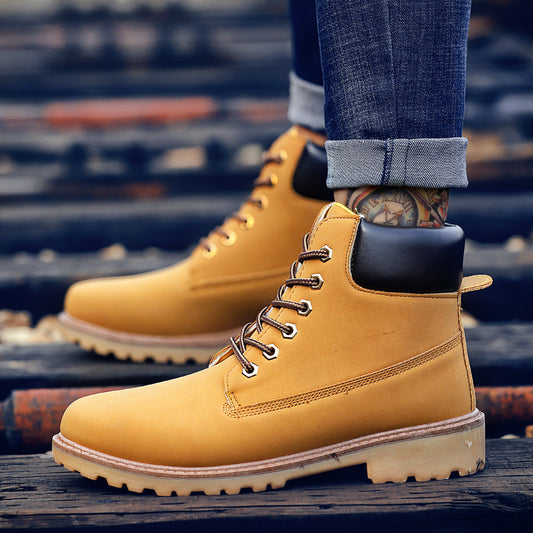 Men's Lace-up Boots With Padded Collar, Service Boots Inspired Boots, Casual Walking Shoes