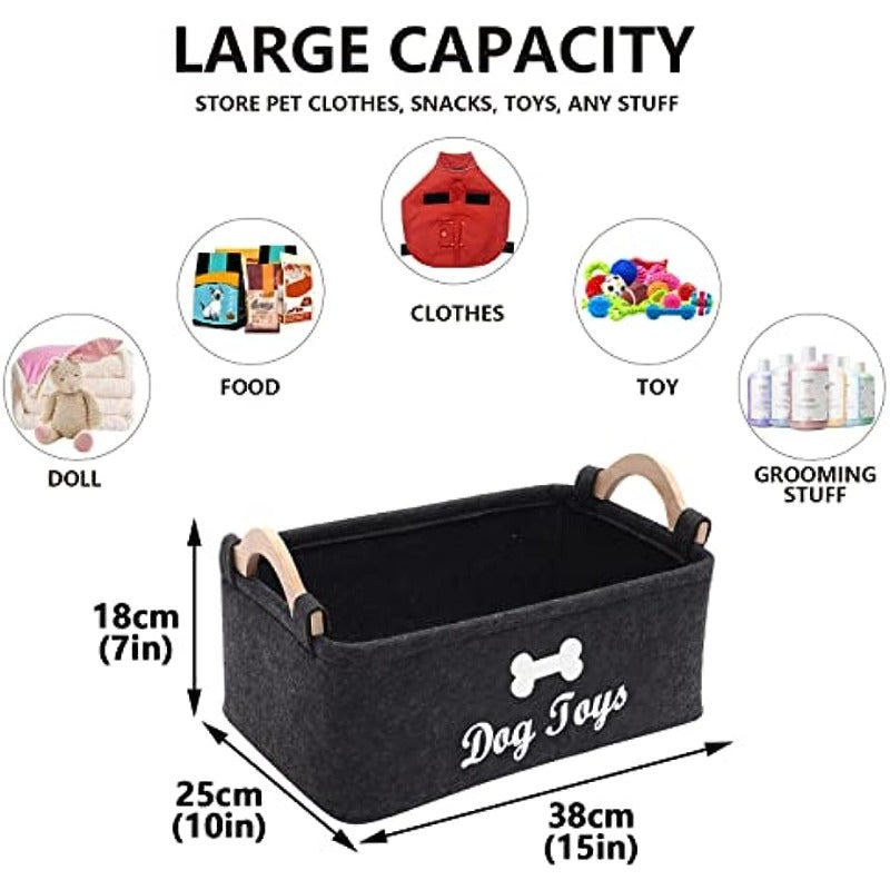 Dark Grey Felt Pet Toy Box, Dog Toy Box, Storage Basket Chest Organizer - Perfect For Organizing Pet Toys, Blankets, Leashes And Food