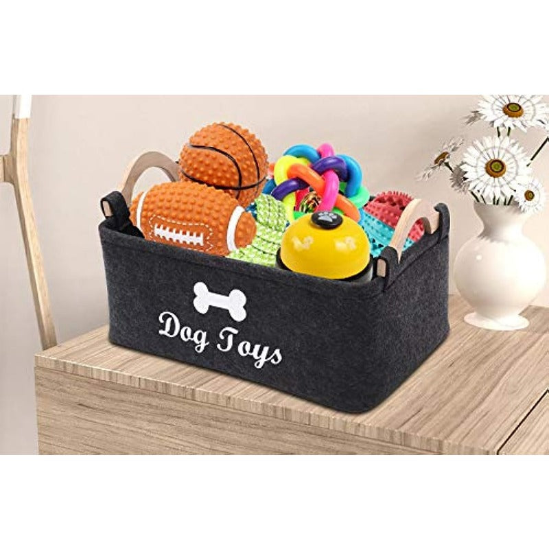 Dark Grey Felt Pet Toy Box, Dog Toy Box, Storage Basket Chest Organizer - Perfect For Organizing Pet Toys, Blankets, Leashes And Food