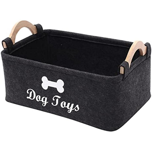 Dark Grey Felt Pet Toy Box, Dog Toy Box, Storage Basket Chest Organizer - Perfect For Organizing Pet Toys, Blankets, Leashes And Food