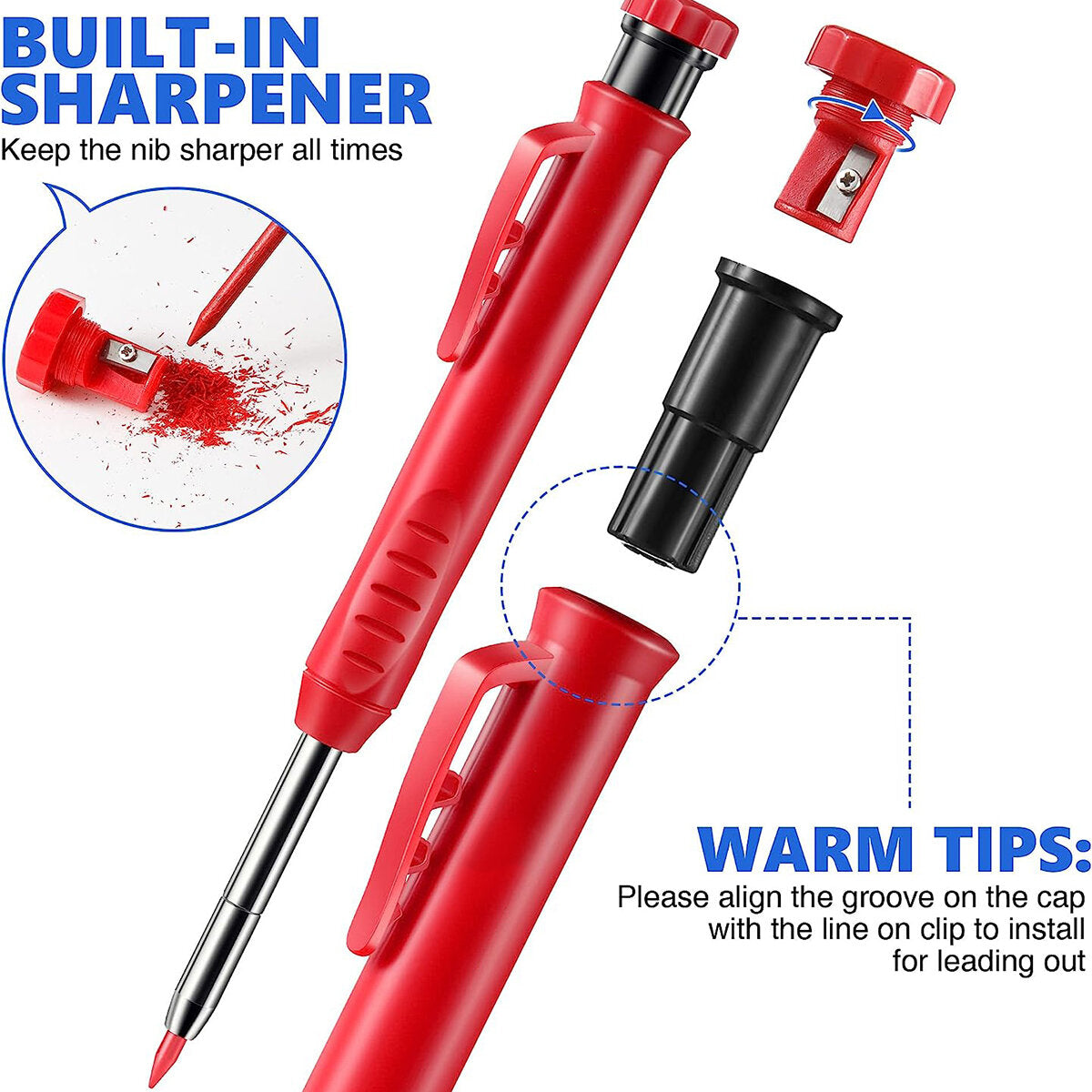 TAIMIMEI 1 Set Carpenter Pencils Set With Automatic Center Punch Scriber Marking Tools Carbide Scribe Tool 3 Mechanical Carpenter Pencils With Sharpener And 18 Refills For Construction Woodworking