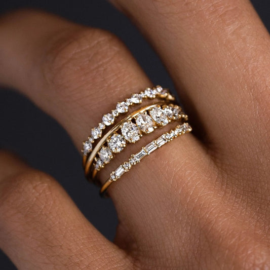 4pcs Minimalist Style Stacking Rings 14k Gold Plated Paved Shining Zirconia Engagement \u002F Wedding Ring Evening Party Decor Dupes Luxury Jewelry