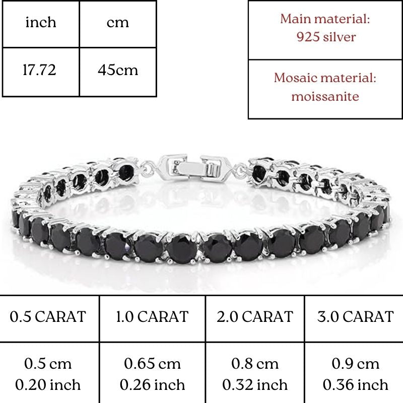 Moissanite noir &amp; argent 925, 1ct, Bracelet pour femme, 30 Moissanite, Bracelet, argent 925, Moissanite, femmes, boîte cadeau