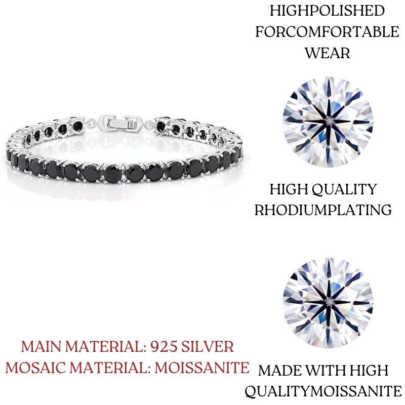 Moissanite noir &amp; argent 925, 1ct, Bracelet pour femme, 30 Moissanite, Bracelet, argent 925, Moissanite, femmes, boîte cadeau