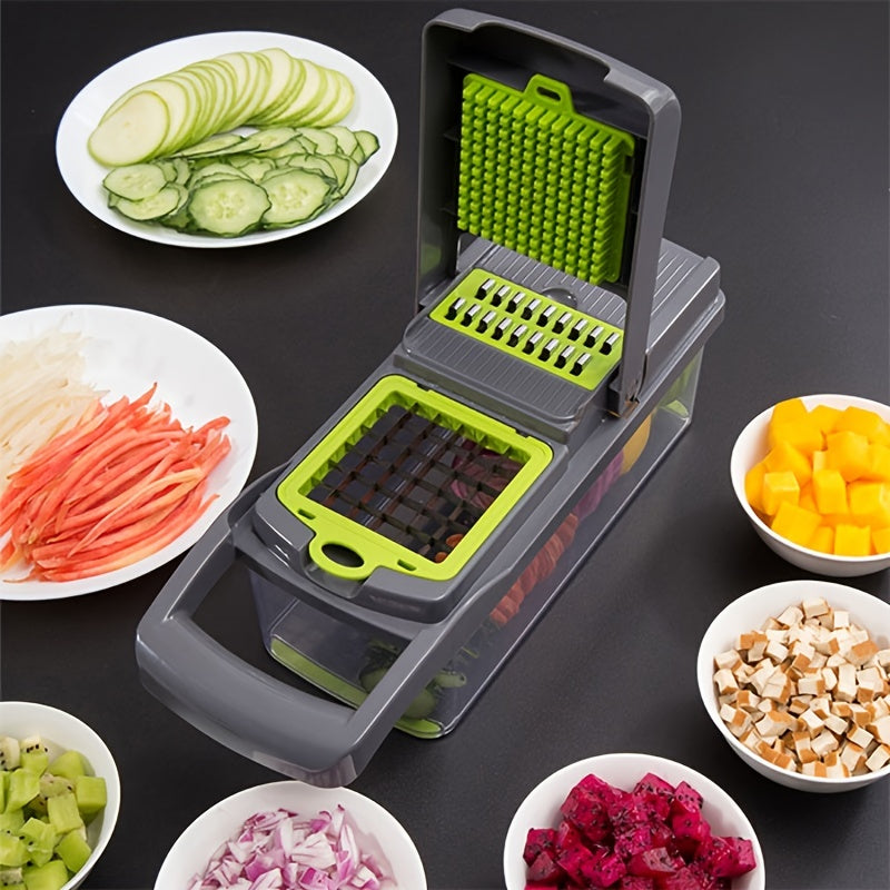 1 Set Cocina Vegetal Chopper, 14-en-1 Vegetal Chopper Cortador de Alimentos con 8 Cuchillas de Acero Inoxidable y Contenedor Ideal Para Rebanar Cebollas Ajo