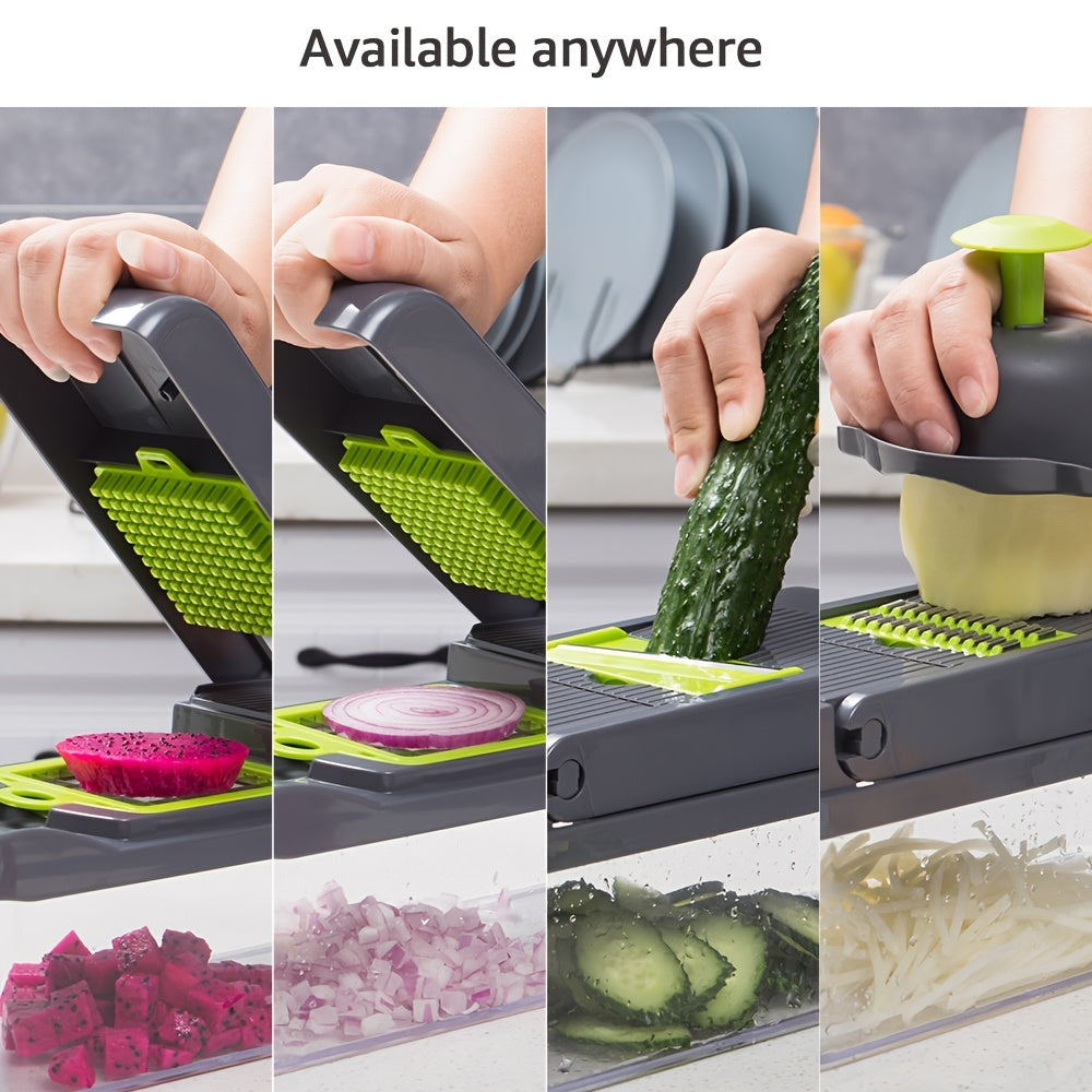 1 Set Cocina Vegetal Chopper, 14-en-1 Vegetal Chopper Cortador de Alimentos con 8 Cuchillas de Acero Inoxidable y Contenedor Ideal Para Rebanar Cebollas Ajo