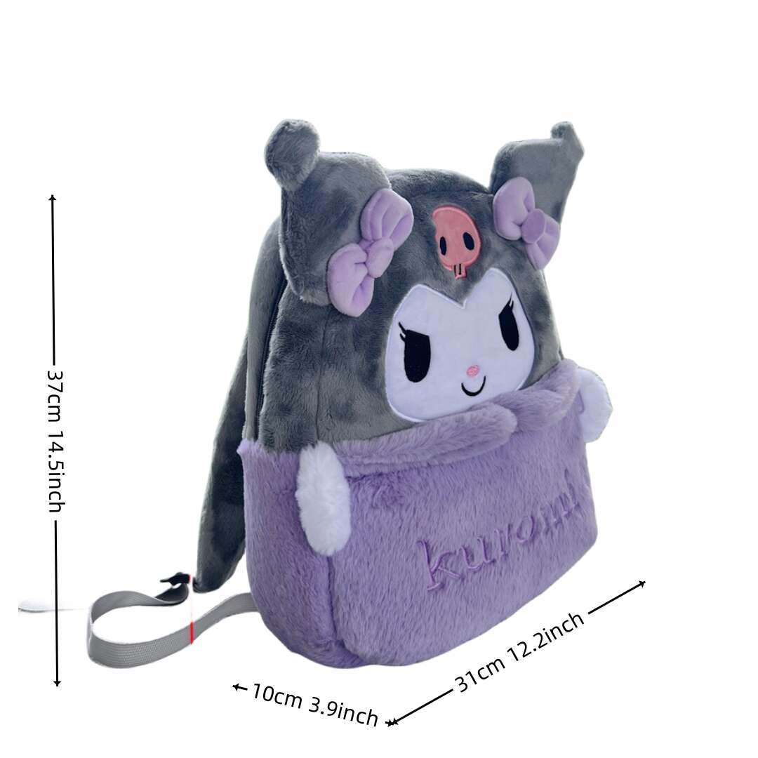 Sanrio Plush Cartoon Backpack, Kawaii Kuromi Melody Large Capacity Schoolbag, Cute Fluffy Shoulder Bag, Birthday Gift Christmas Gift