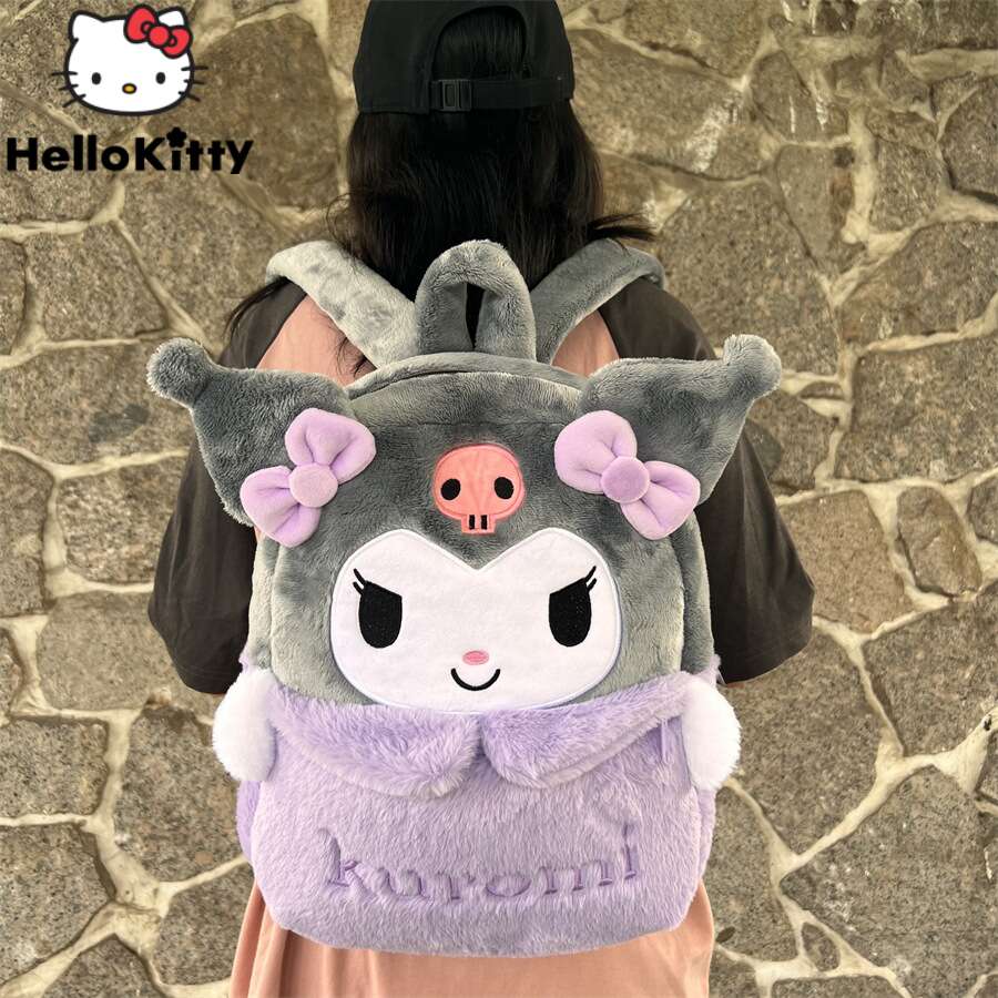 Sanrio Plush Cartoon Backpack, Kawaii Kuromi Melody Large Capacity Schoolbag, Cute Fluffy Shoulder Bag, Birthday Gift Christmas Gift