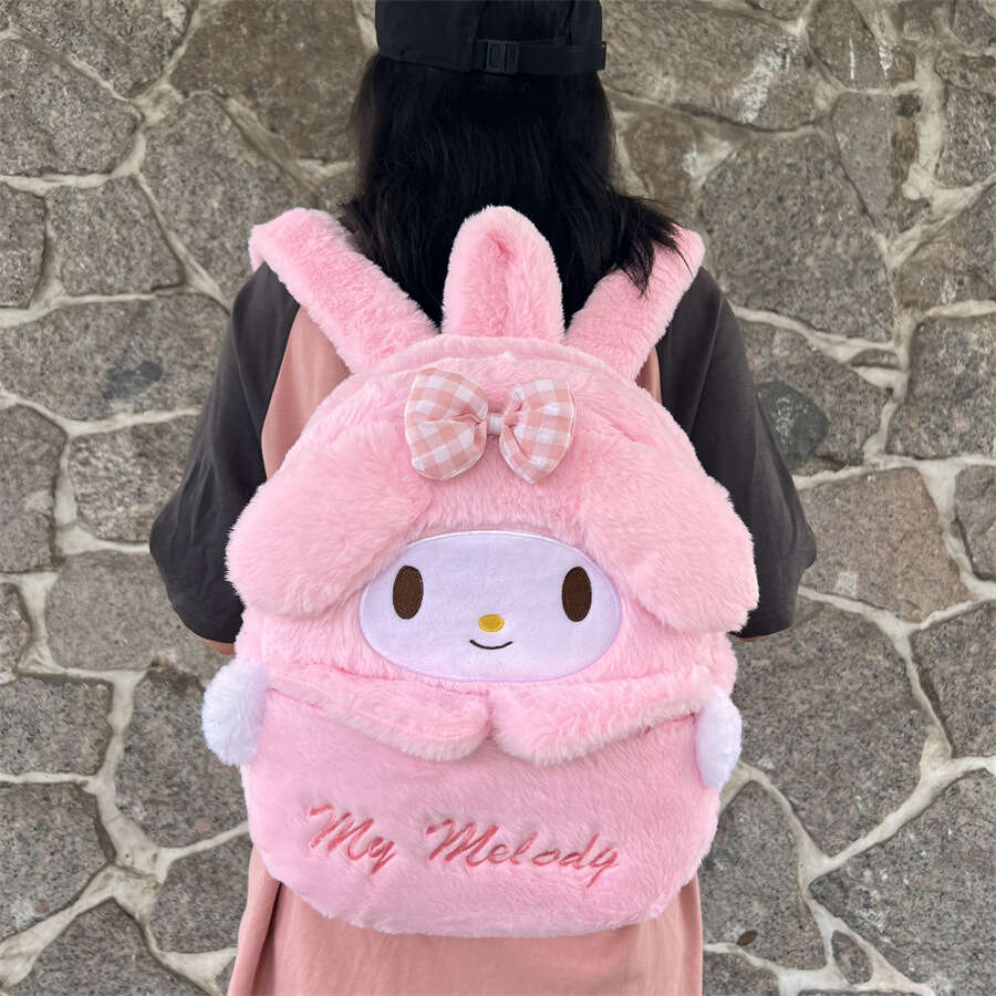 Sanrio Plush Cartoon Backpack, Kawaii Kuromi Melody Large Capacity Schoolbag, Cute Fluffy Shoulder Bag, Birthday Gift Christmas Gift