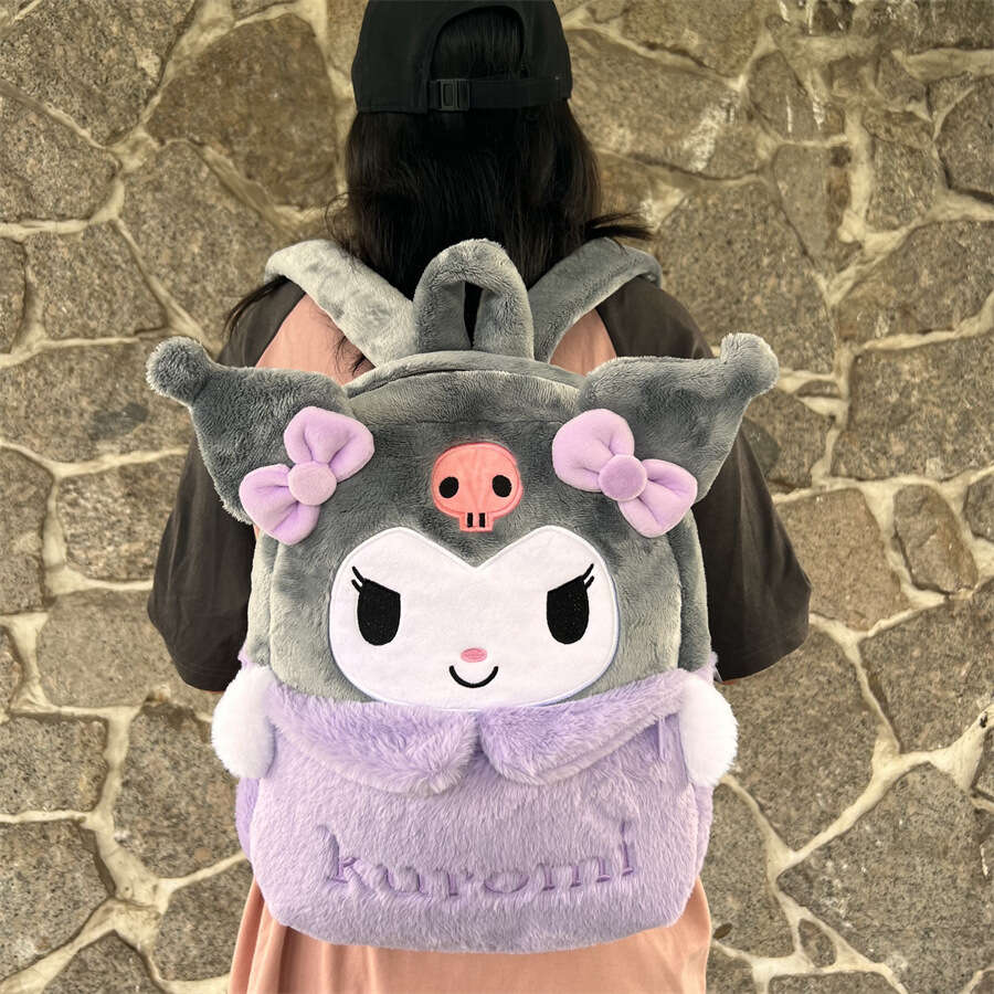 Sanrio Plush Cartoon Backpack, Kawaii Kuromi Melody Large Capacity Schoolbag, Cute Fluffy Shoulder Bag, Birthday Gift Christmas Gift