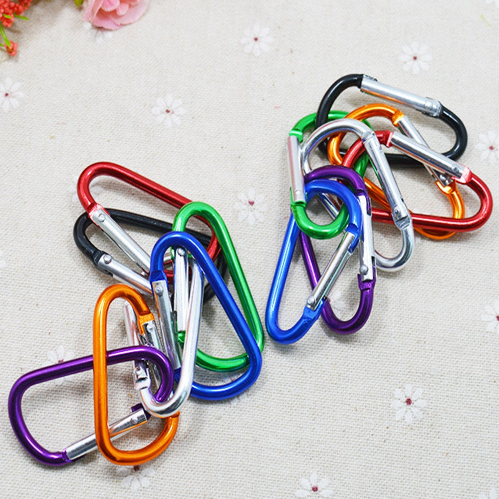 10pcs D-shaped Color Keychain, Outdoor Rock Climbing Mountaineering Water Bottle Hanging Buckle, Colorful Keychain Buckle Live Spring Buckle