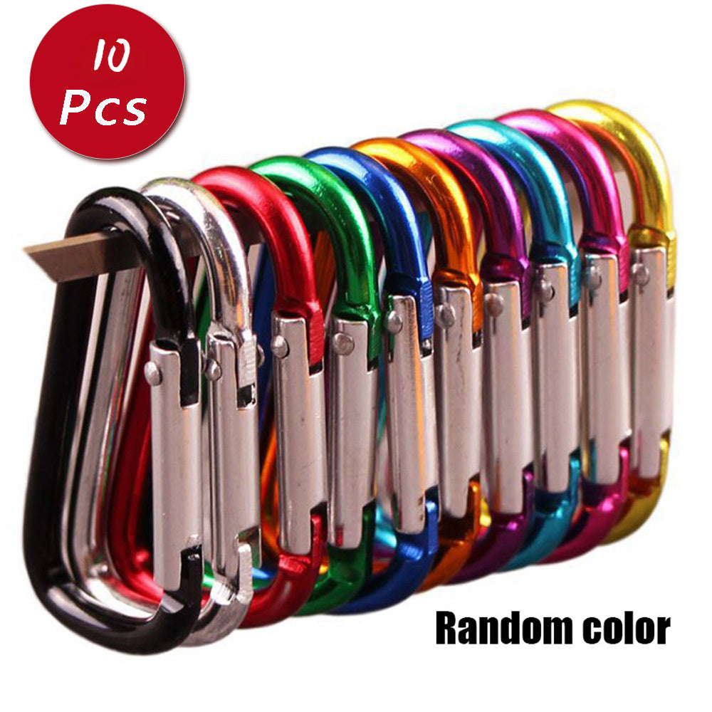 10pcs D-shaped Color Keychain, Outdoor Rock Climbing Mountaineering Water Bottle Hanging Buckle, Colorful Keychain Buckle Live Spring Buckle