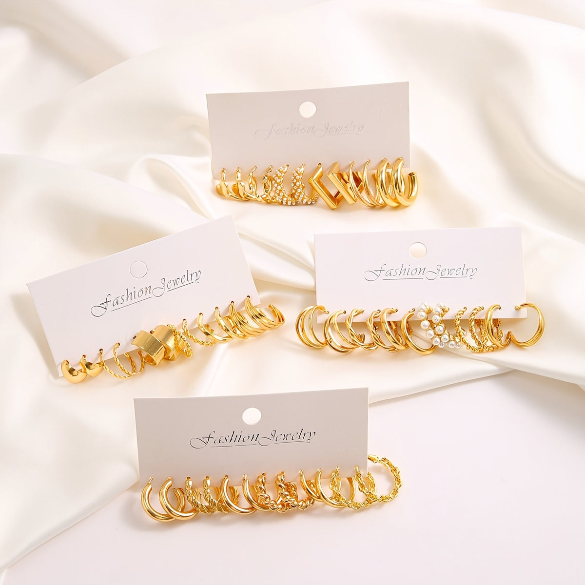 48 Pcs Of Delicate Hoop Earrings Alloy 18K Gold Plated Jewelry Vintage Elegant Style Large Set Earrings Gift For Women