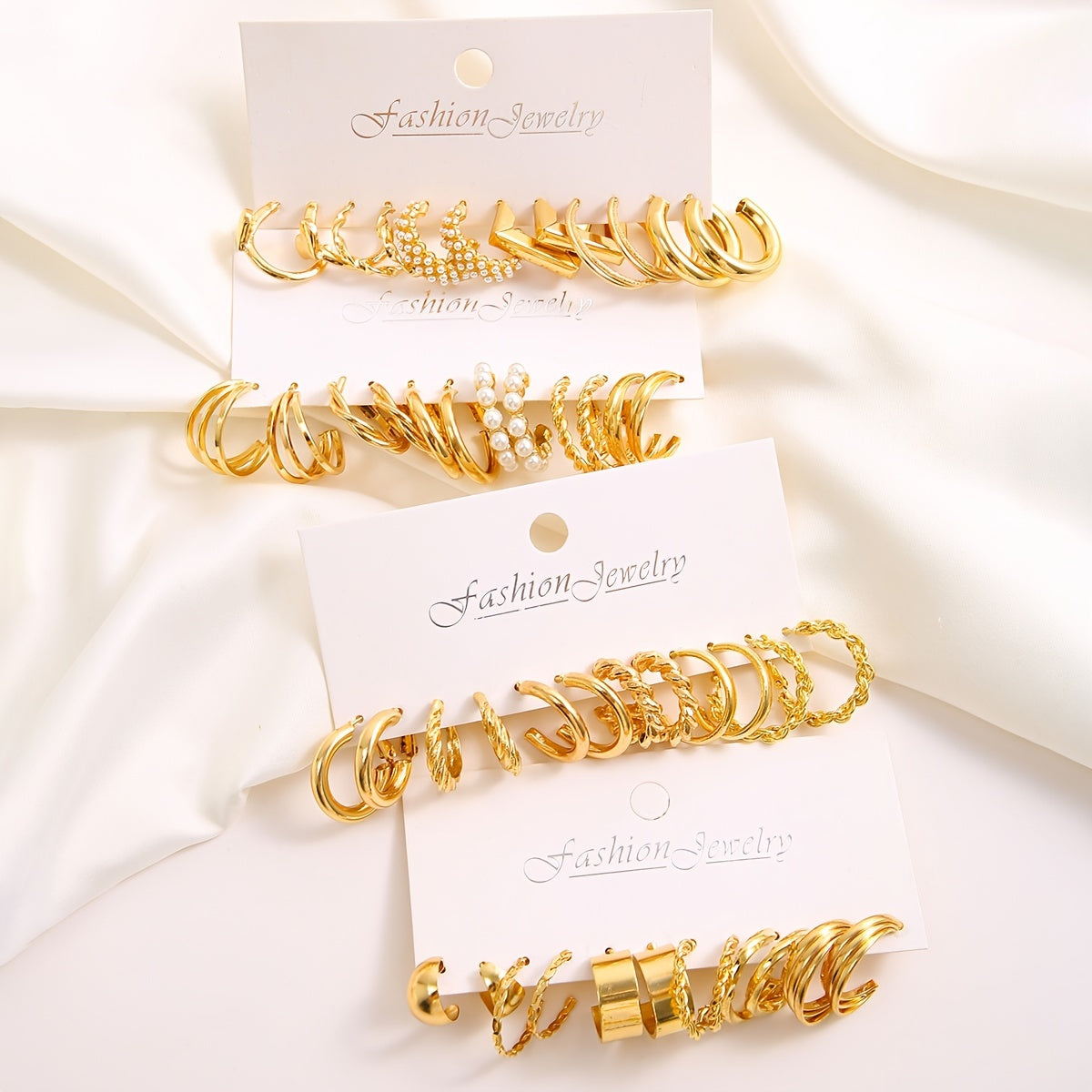 48 Pcs Of Delicate Hoop Earrings Alloy 18K Gold Plated Jewelry Vintage Elegant Style Large Set Earrings Gift For Women