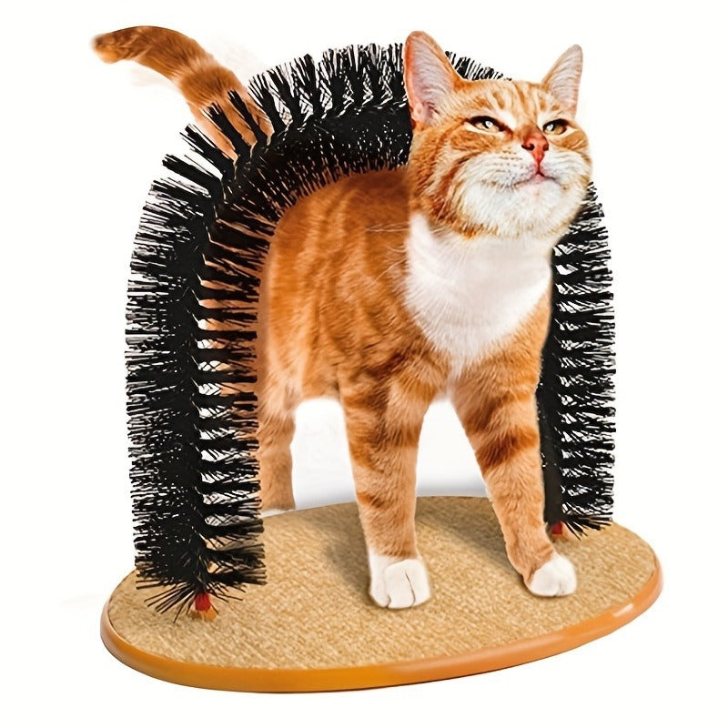 Gato arco auto aliciamento e brinquedo de massagem, escova de cabelo de gato multifuncional gato coçando brinquedo para gatos gatinhos fonte interativa