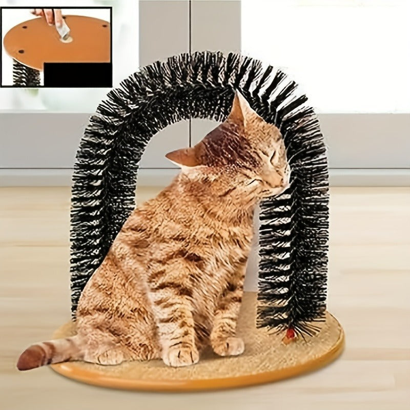 Gato arco auto aliciamento e brinquedo de massagem, escova de cabelo de gato multifuncional gato coçando brinquedo para gatos gatinhos fonte interativa