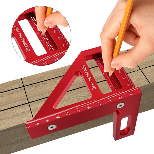 1pc Upgraded Carpenter Square Aluminum Miter Triangle Ruler Precision Hole Scriber, Woodworking Square Protractor, 3D Multi Angle 45\u002F90 Degree Layout Measuring Tools