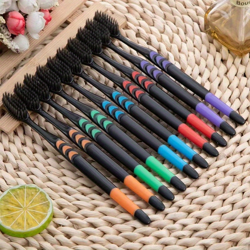 10pcs  Bamboo Charcoal  Soft Manual Toothbrushes With Soft Bristles For Sensitive Teeth Gums,  For Deep Cleaning Oral Care At Home For Adults Daily Life