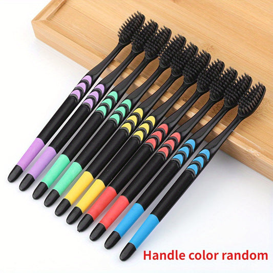 10pcs  Bamboo Charcoal  Soft Manual Toothbrushes With Soft Bristles For Sensitive Teeth Gums,  For Deep Cleaning Oral Care At Home For Adults Daily Life