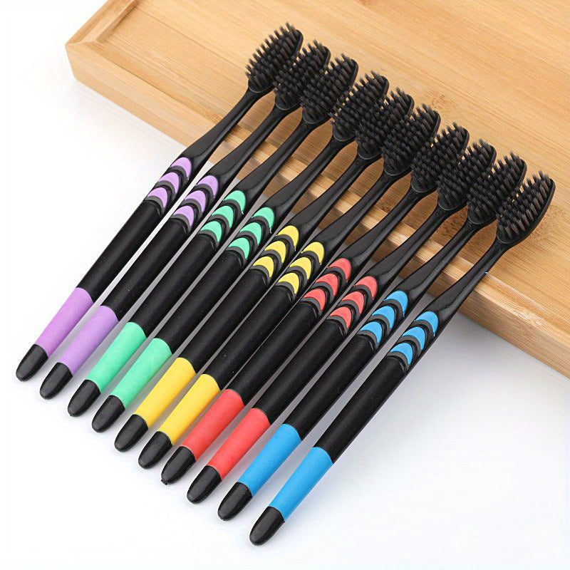 10pcs  Bamboo Charcoal  Soft Manual Toothbrushes With Soft Bristles For Sensitive Teeth Gums,  For Deep Cleaning Oral Care At Home For Adults Daily Life