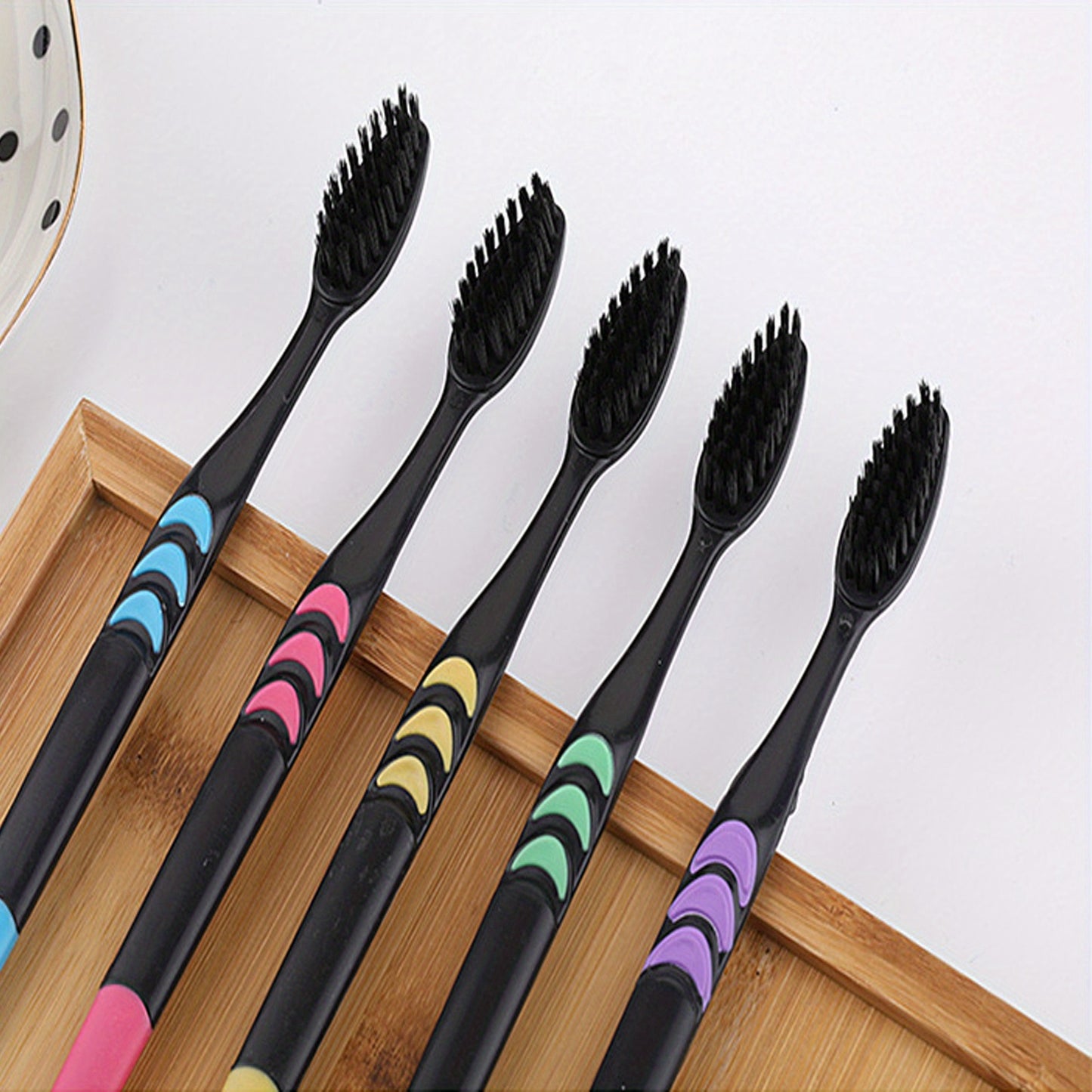 10pcs  Bamboo Charcoal  Soft Manual Toothbrushes With Soft Bristles For Sensitive Teeth Gums,  For Deep Cleaning Oral Care At Home For Adults Daily Life