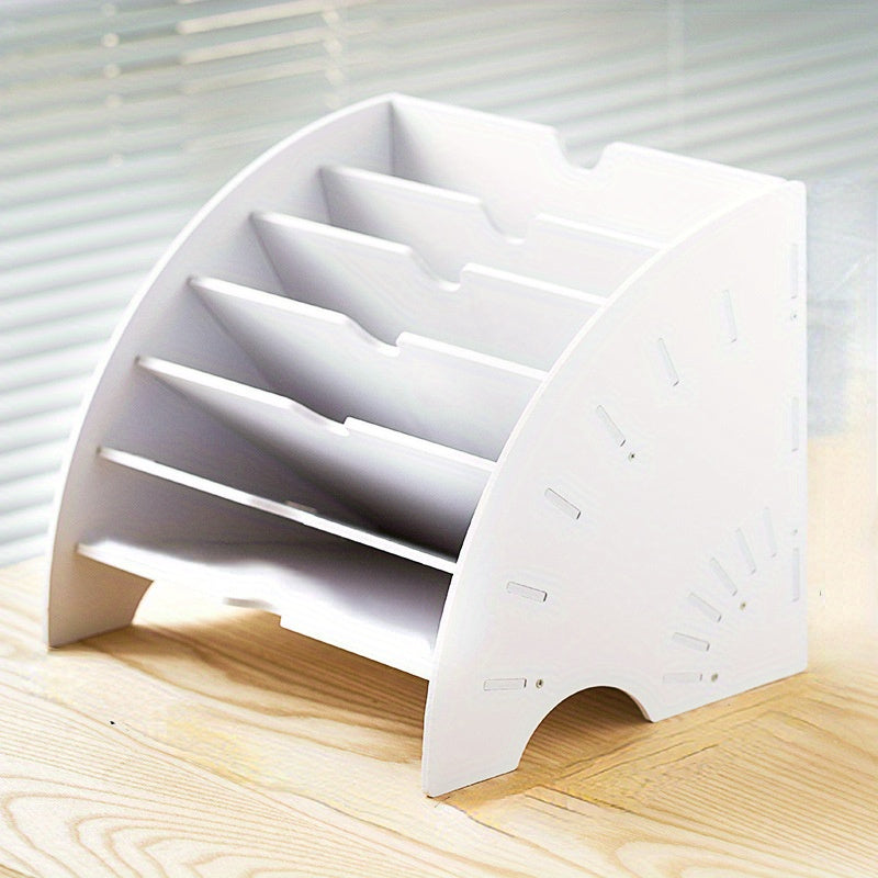 1PC Fan Shaped Desk File Organizer - 6 Compartments File Holder For Desktop, Magazine Rack, Mail Holder, File Sorter, Paper Organizer For Home Office Classroom, White