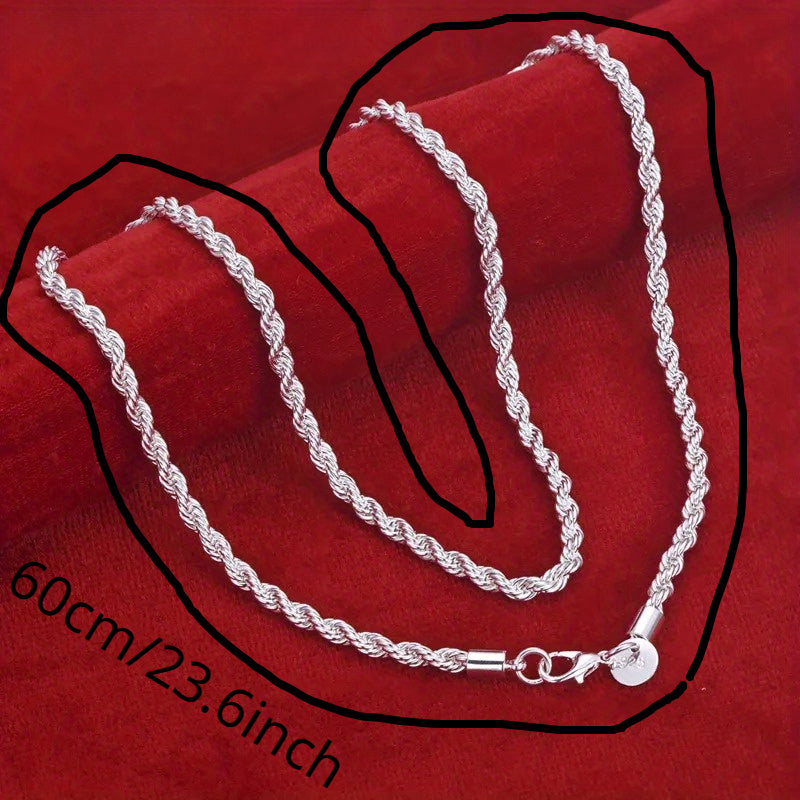 1pc Simple Fashion 925 Sterling Silver Twist  Chain Necklace