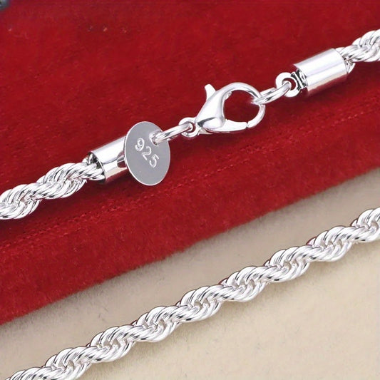 1pc Simple Fashion 925 Sterling Silver Twist  Chain Necklace