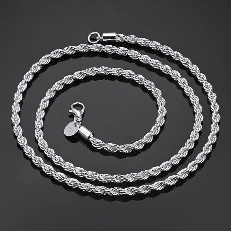 1pc Simple Fashion 925 Sterling Silver Twist  Chain Necklace