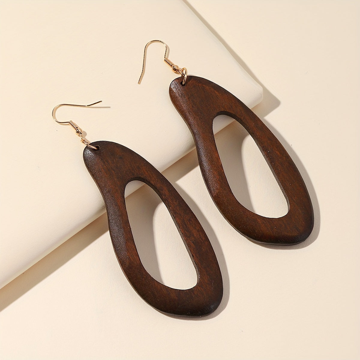 5 Pairs \u002F Set Brown Wooden Dangle Earrings Retro Simple Style Light Weight Fall Winter Ear Ornaments