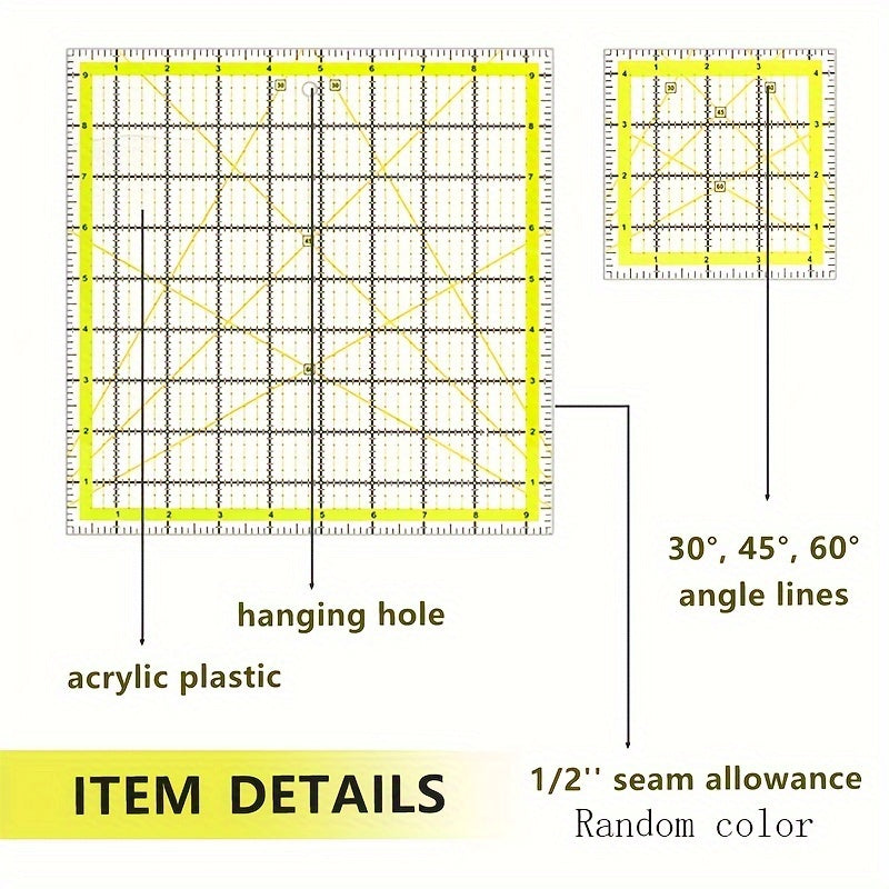 Juego de 1 reglas de acolchado, reglas y plantillas de acolchado de acrílico, reglas y guías de costura para tela, 4 reglas cuadradas, 1 regla de costura rectangular, 48 agarres antideslizantes, para coser, acolchar (color aleatorio)