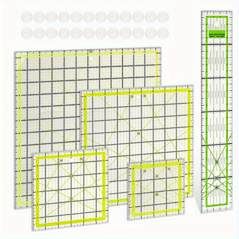 1 Satz Quilt ier gitter Set, Acryl-Quilten-Herrscher und-Schablone, Nähen von Rotern und Führungen für Stoffe, 4 quadratische Klammer, 1 rechteckiges Nähr gitter, 48 Anti-Rutsch-Griffe, zum Nähen, Quilten (zufällige Farbe)