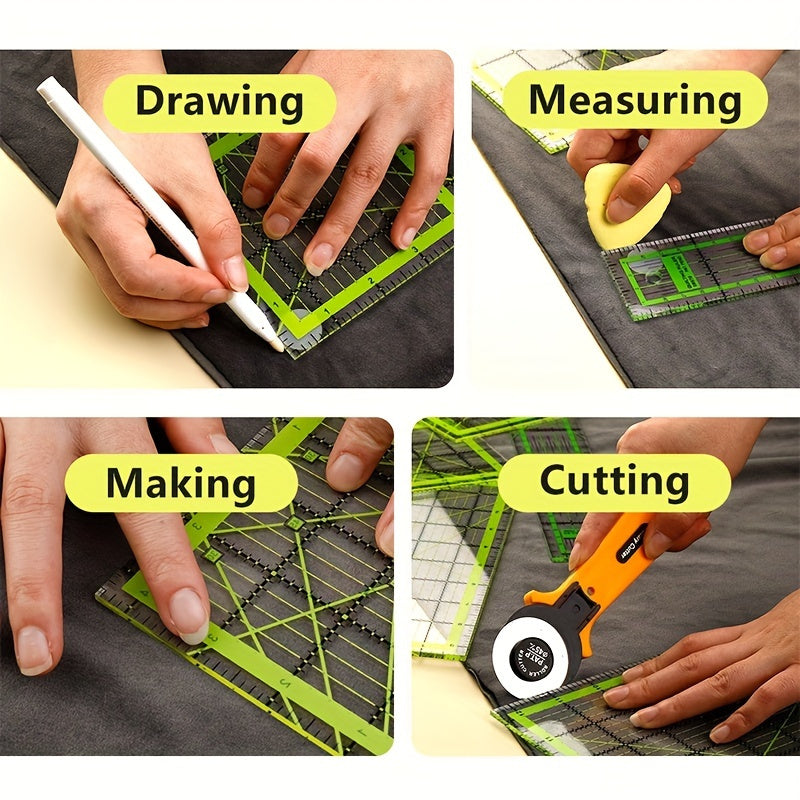 Juego de 1 reglas de acolchado, reglas y plantillas de acolchado de acrílico, reglas y guías de costura para tela, 4 reglas cuadradas, 1 regla de costura rectangular, 48 agarres antideslizantes, para coser, acolchar (color aleatorio)