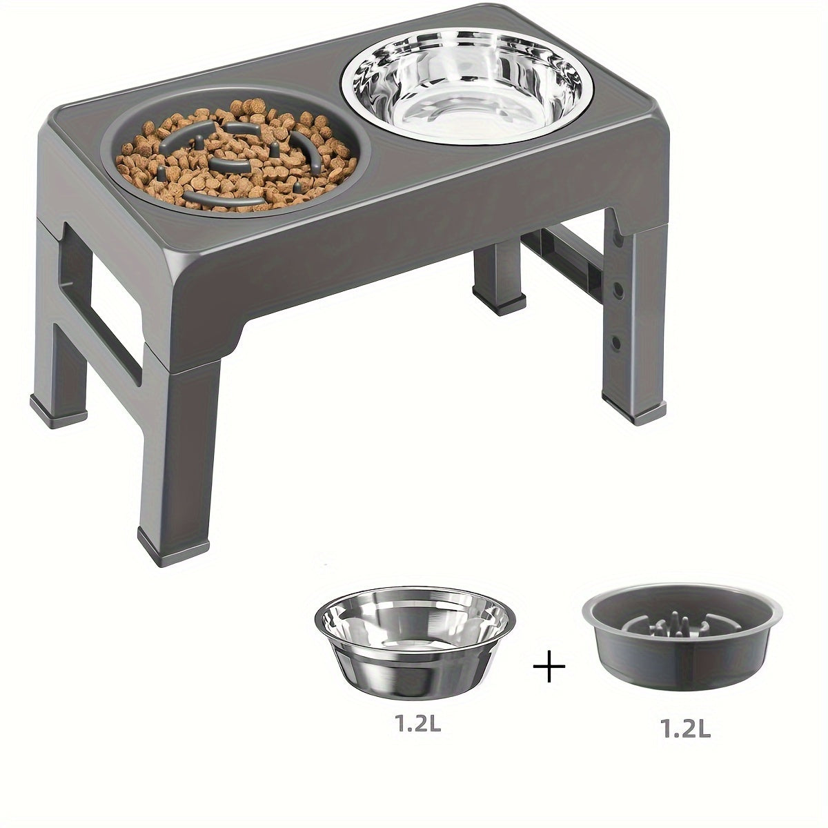 Multi Heights Folding Feeder, Raised Dog & Cat Bowls - Adjustable Heights & Stainless Steel - Perfect for Small & Large Pets!