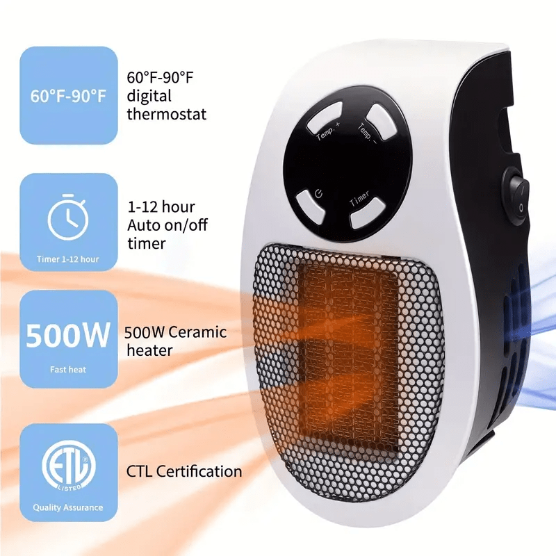 1pc, Electric Heater 500\u002F800W Portable Electric Small Heater With Wireless Remote Control Air Conditioner Adjustable Temperature Controller And Timer Overheating Protection LED Display Safe Heater For Office Dorm Winter Air Conditioner Christmas Gift