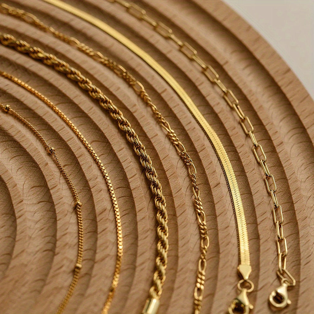 5pcs Multi Layers 14K Gold Plated Thin Chain Bracelet Set Simple Style Hand Chain Jewelry For Women