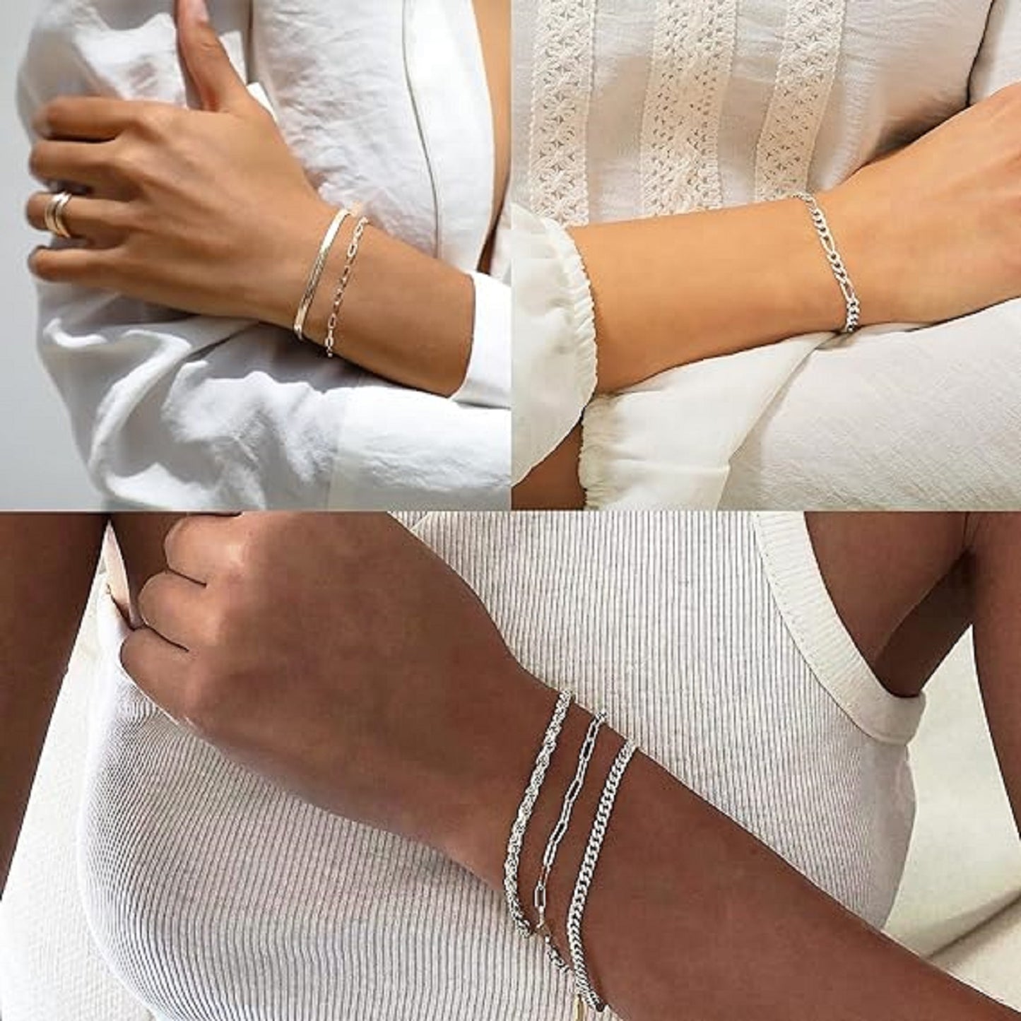 5pcs Multi Couches 14K Plaqué Or Mince Chaîne Bracelet Ensemble Simple Style Main Chaîne Bijoux Pour Les Femmes