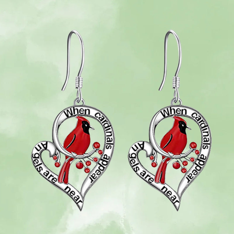 1pair Heart Shaped Hollow Out Cardinal Pendant Earrings For Men, Christmas Party Commemorative Accessories Gift Jewelry